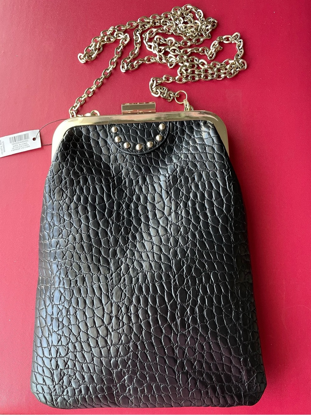 White House Black Market Croc-Embossed Crossbody Clutch with Removable GoldChain